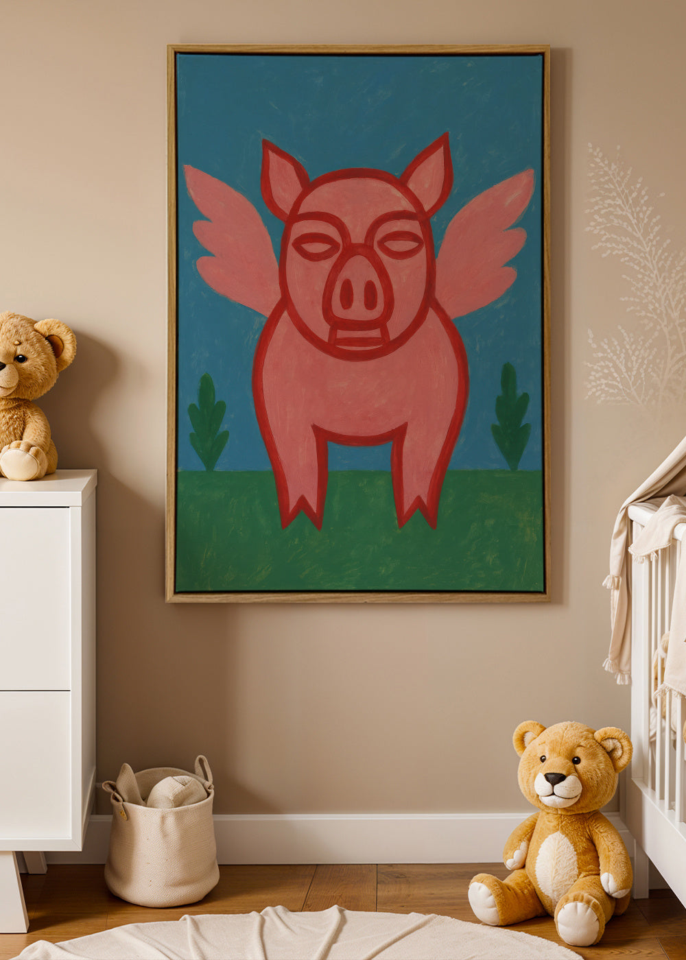 Flying Piglet - Framed canvas in an interior