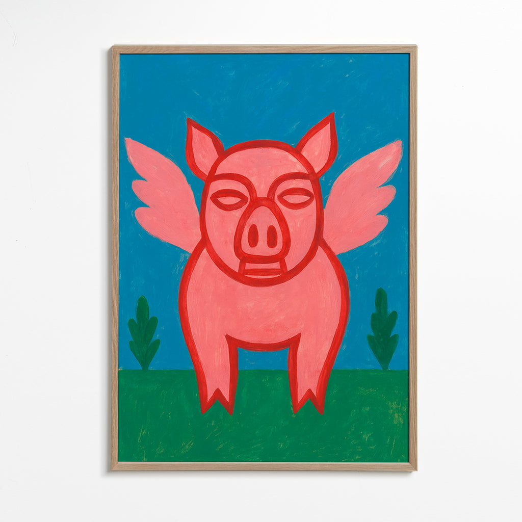 Obraz letící prase hravá ilustrace – Oak Frame