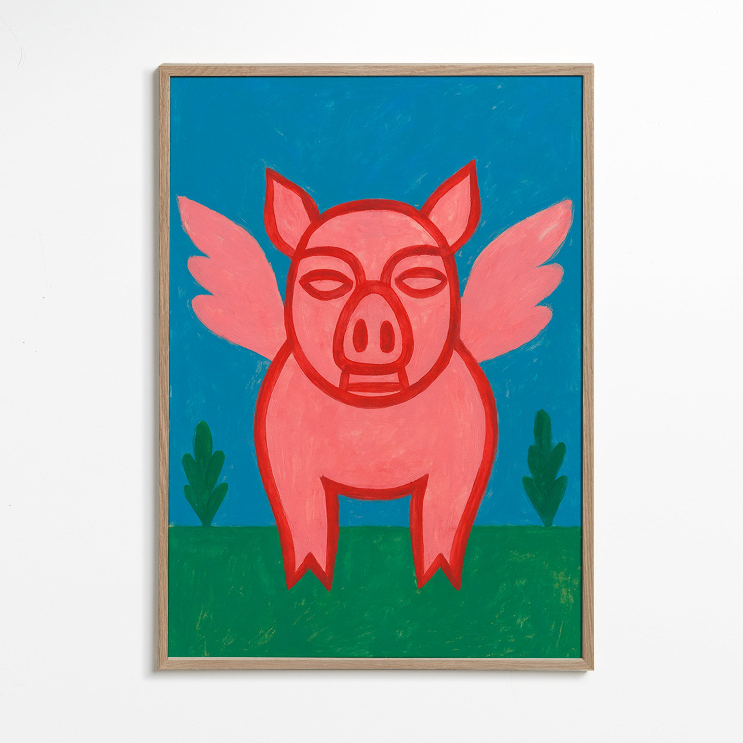 Obraz letící prase hravá ilustrace – Oak Frame