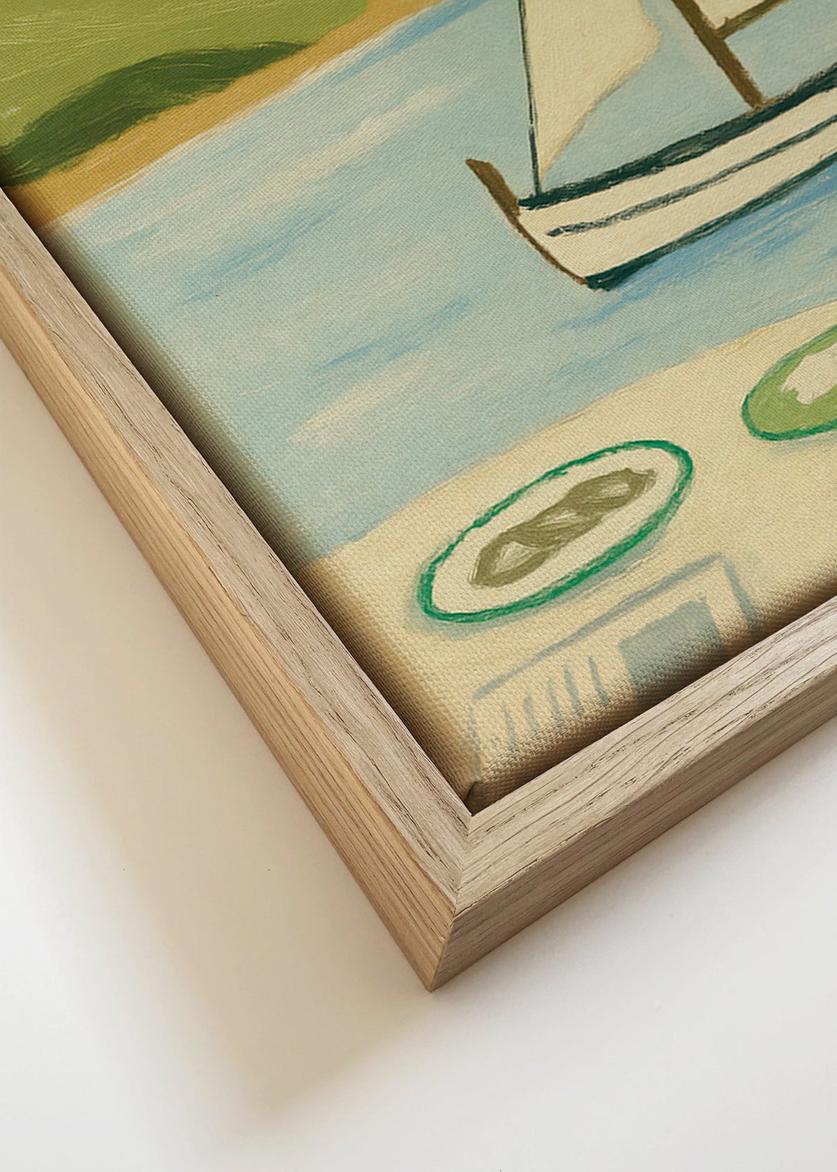 Obraz krajiny s plachetnicí na jezeře – Canvas detail