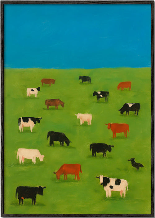 Obraz krav pasek na zelené louce – Black Frame