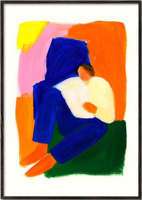 Ilustrace sedící postavy v jasných barvách – Black Frame