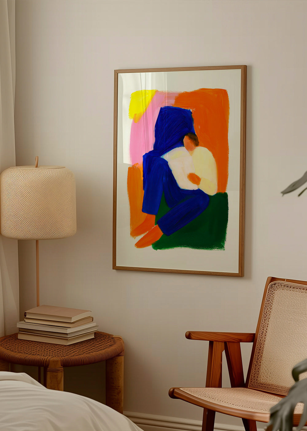 Ilustrace sedící postavy v jasných barvách – Product1