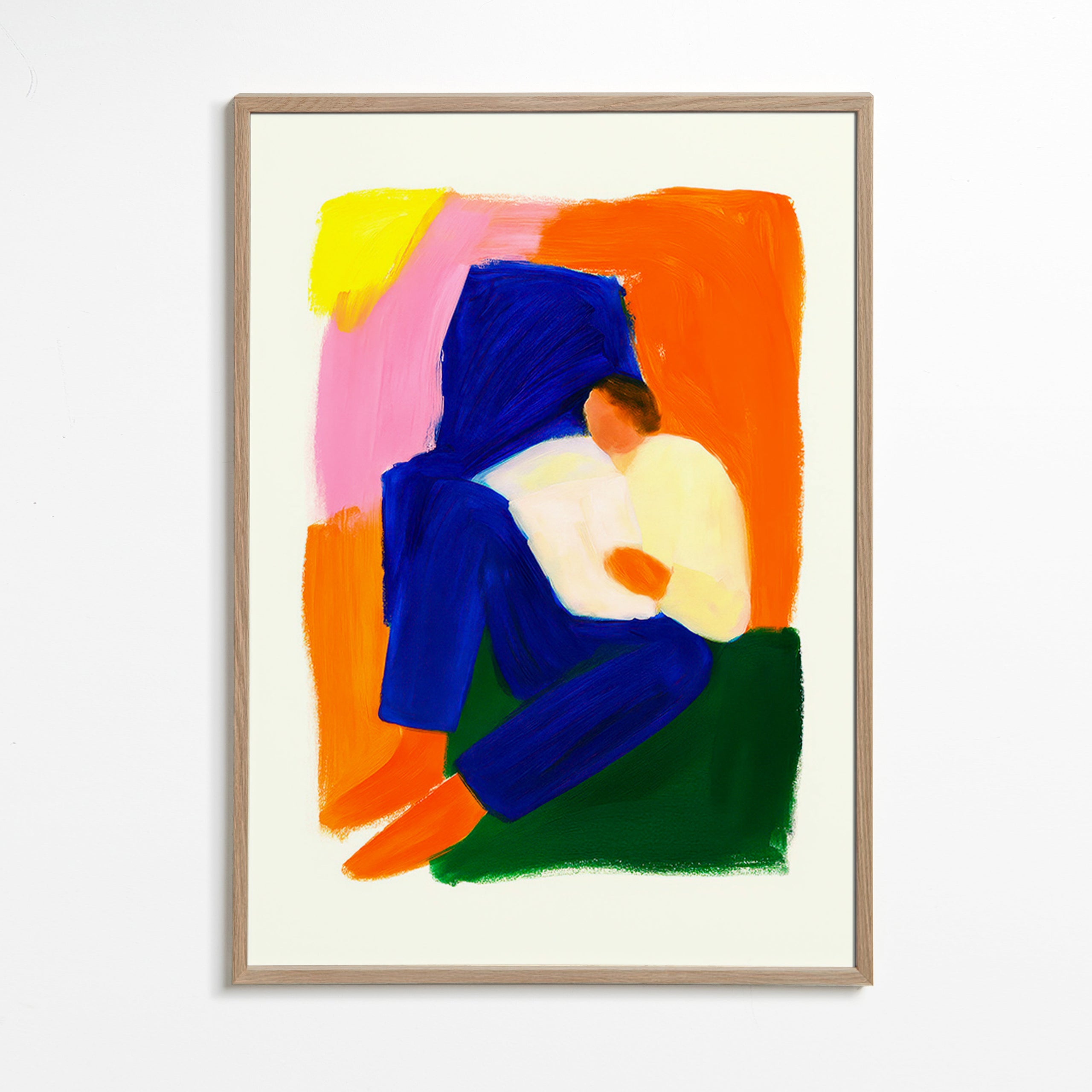 Ilustrace sedící postavy v jasných barvách – Oak Frame