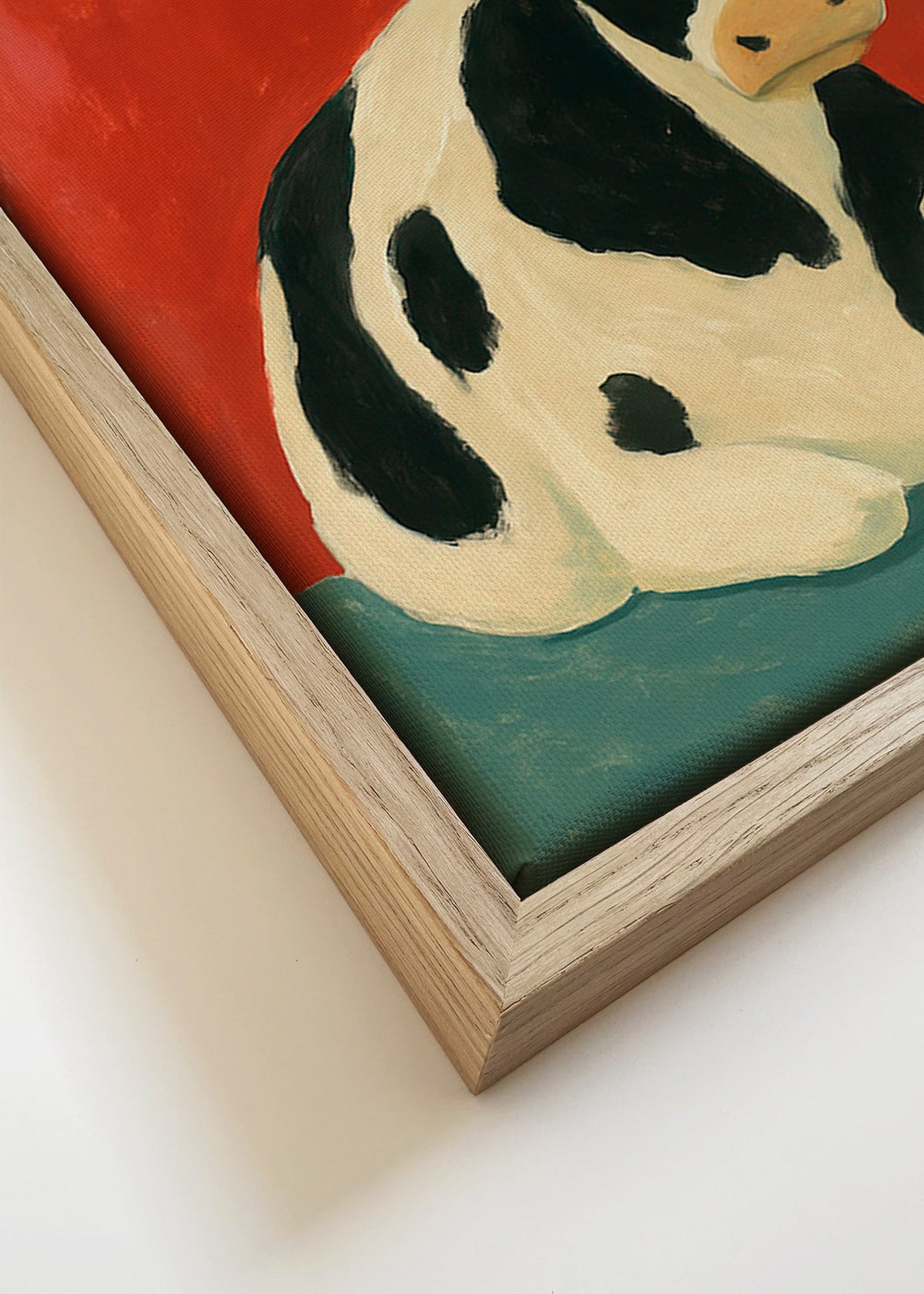 Obraz krávy odpočívající na červeném pozadí – Canvas detail