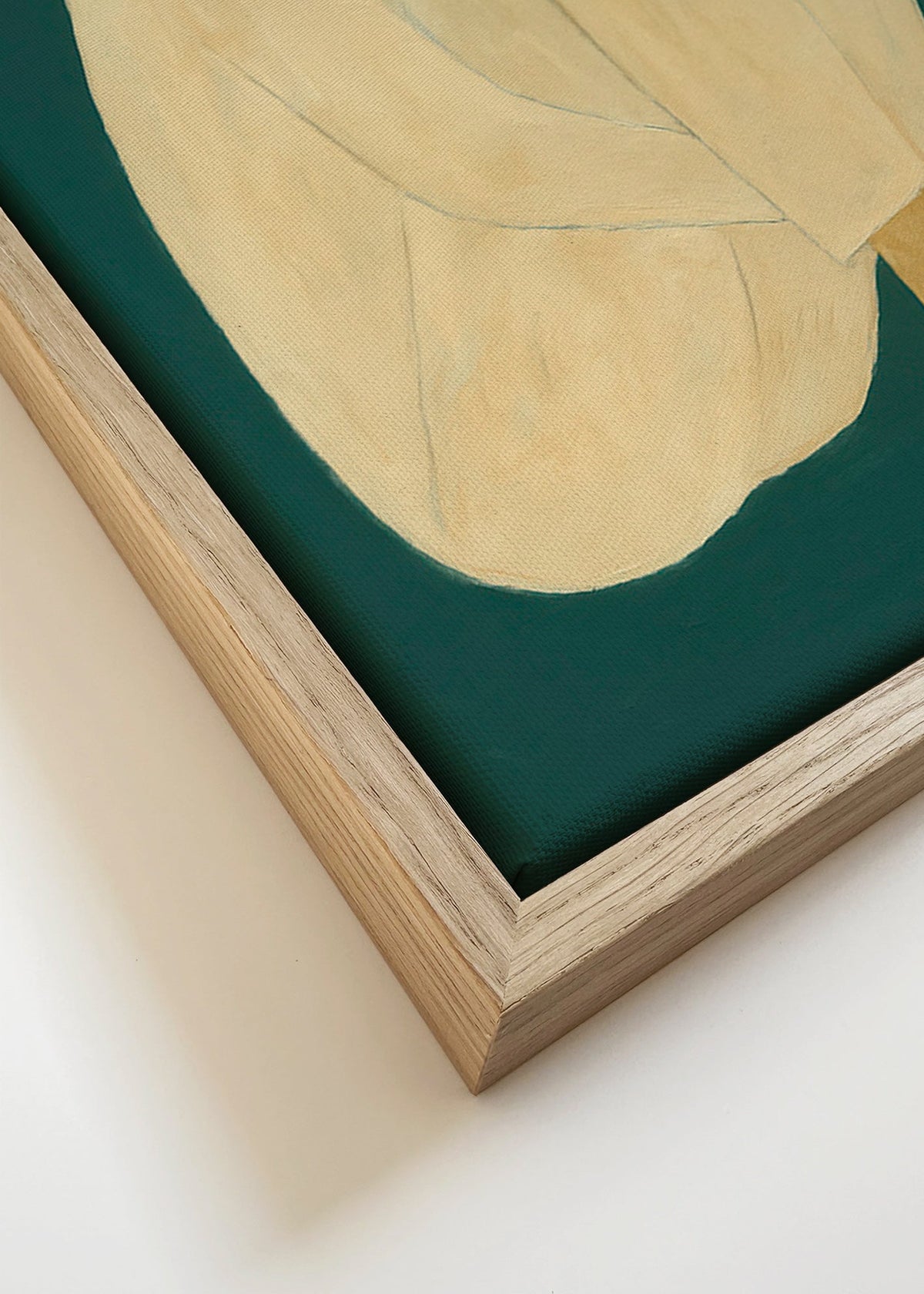 Minimalistický obraz: sedící postava na zeleném pozadí – Canvas detail