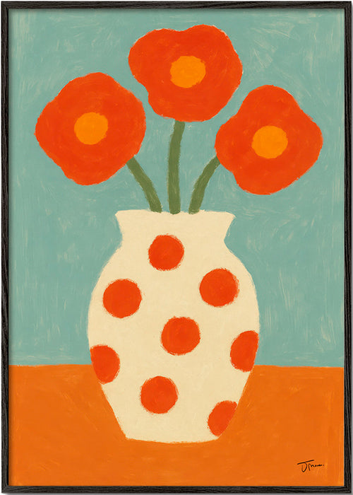 Botanický plakát s vázičkou s puntíky – Black Frame
