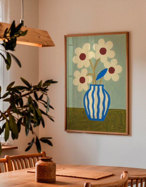 Botanický plakát modrá váza se stylizovanými květy – Product1
