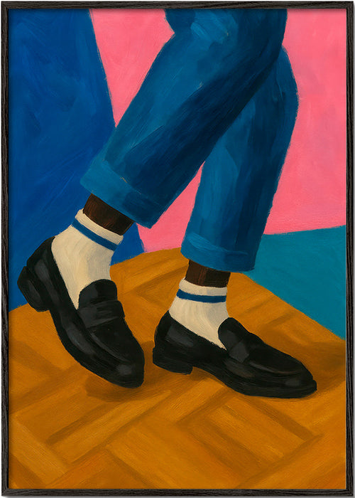 Ilustrace loafer s proužkovanými ponožkami – Black Frame