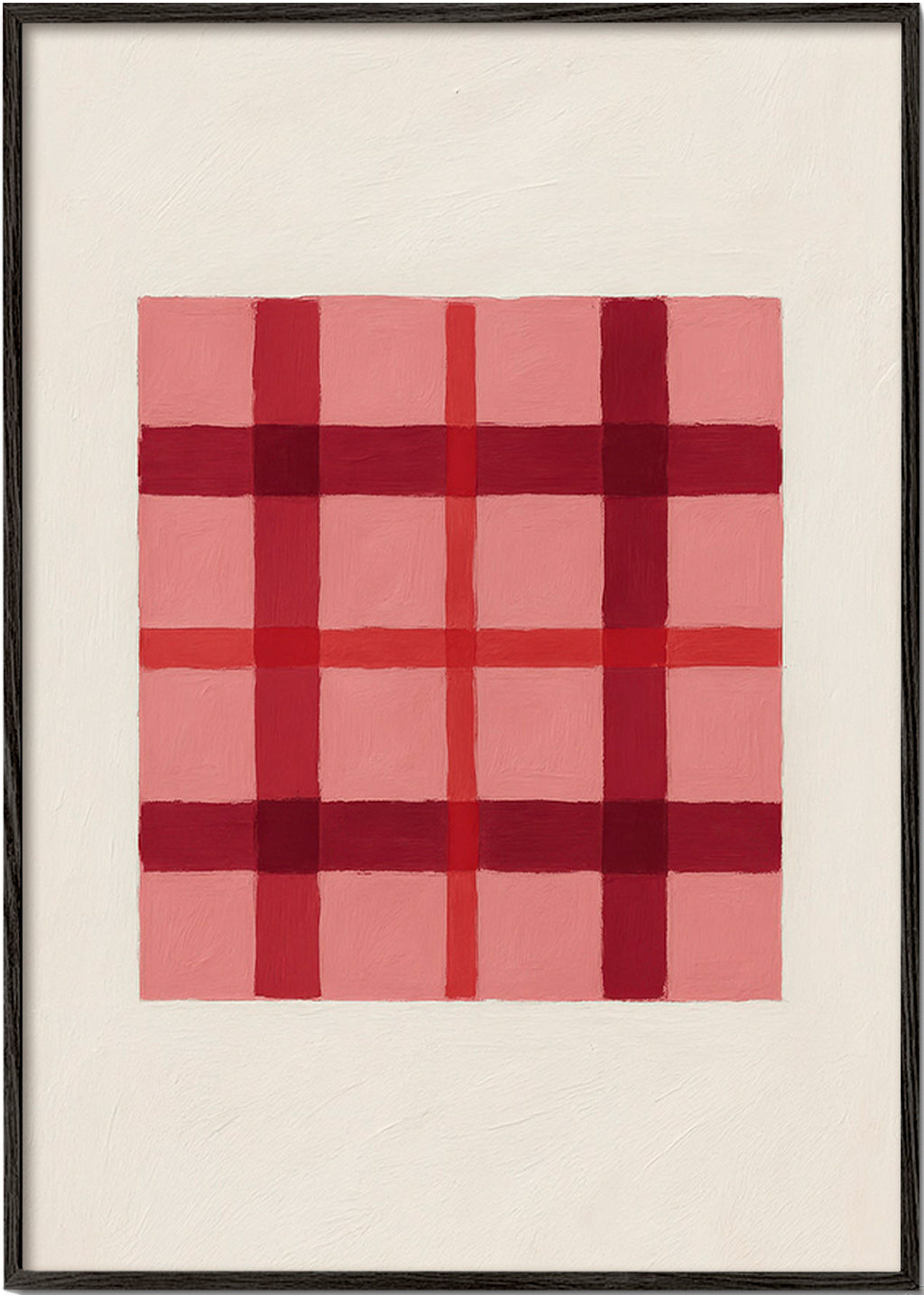 Geometrický obraz růžový tartan malovaný – Black Frame