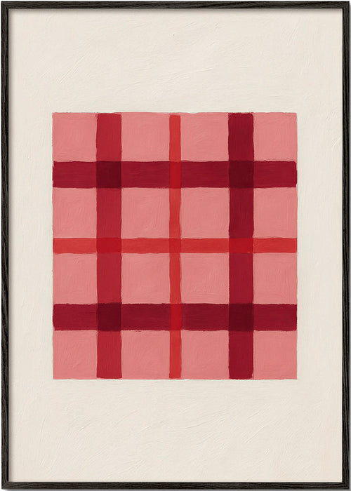 Geometrický obraz růžový tartan malovaný – Black Frame