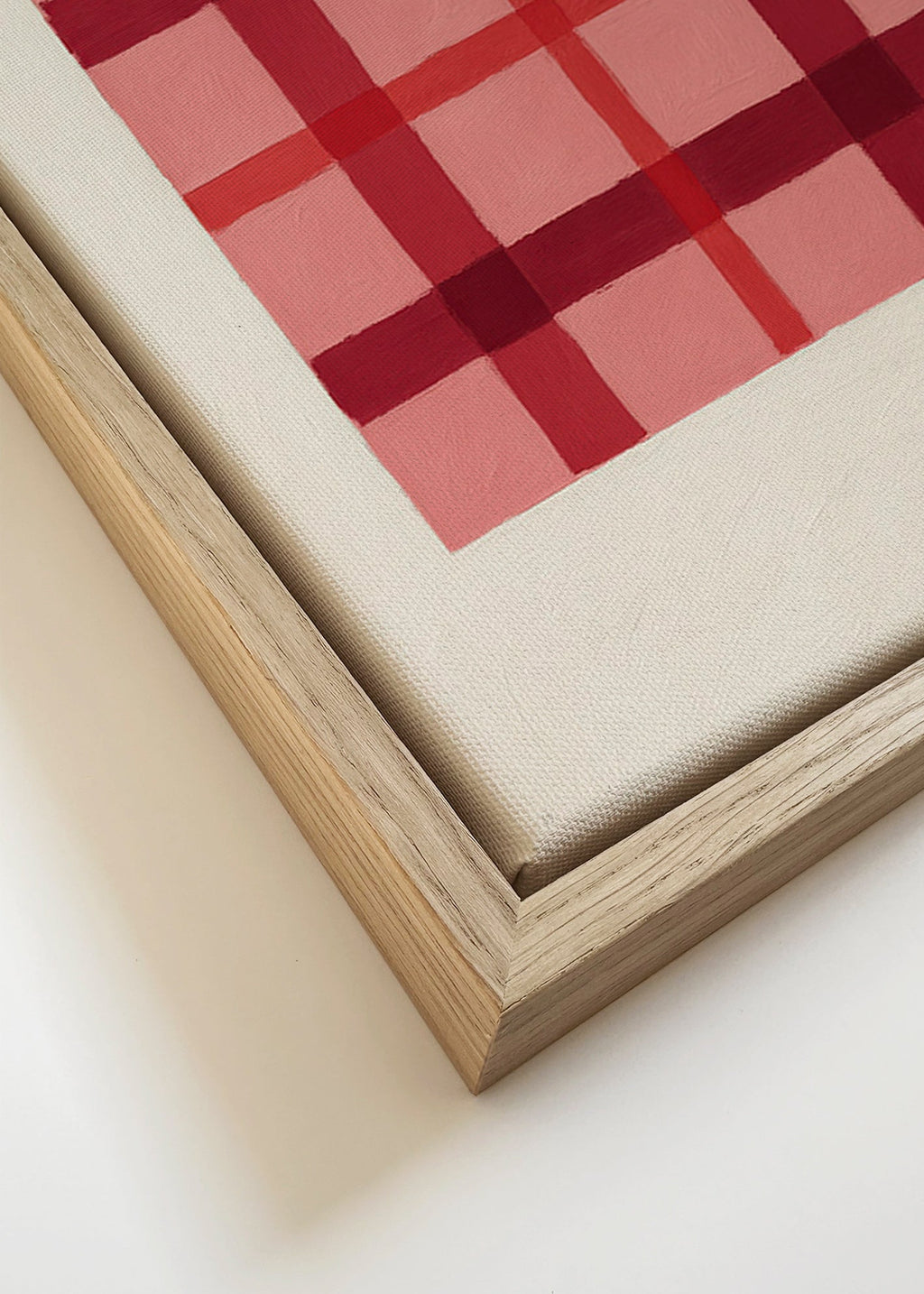Geometrický obraz růžový tartan malovaný – Canvas detail