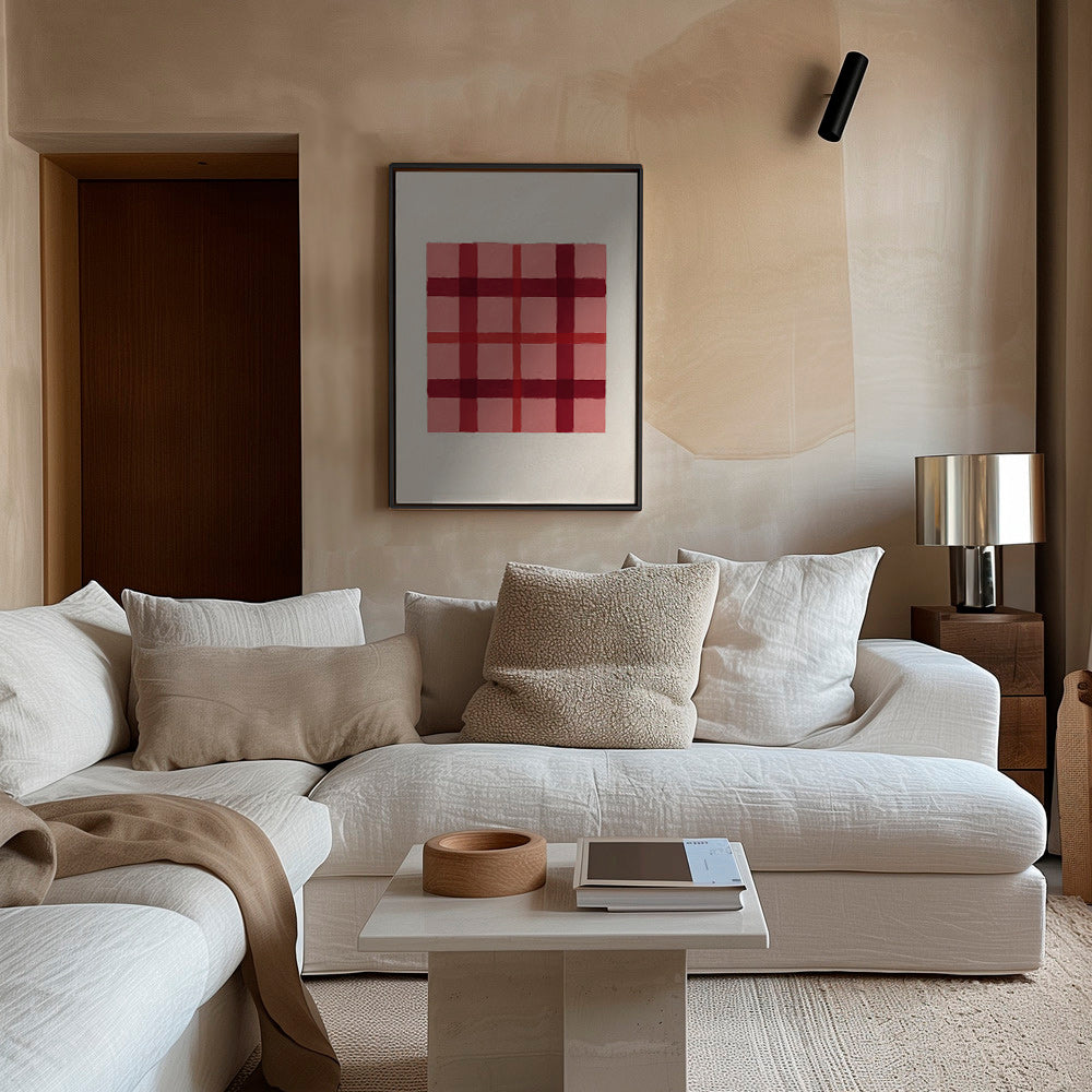 Geometrický obraz růžový tartan malovaný – Canvas1
