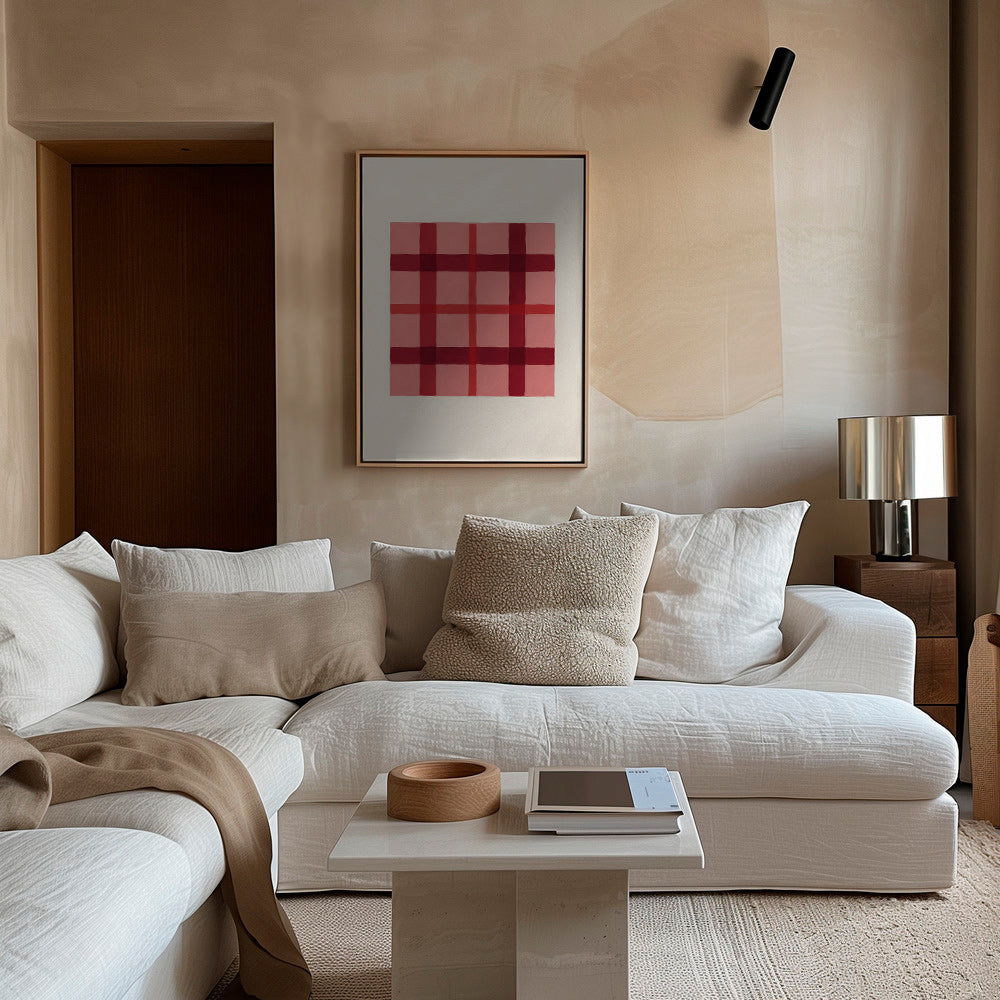 Geometrický obraz růžový tartan malovaný – Canvas2