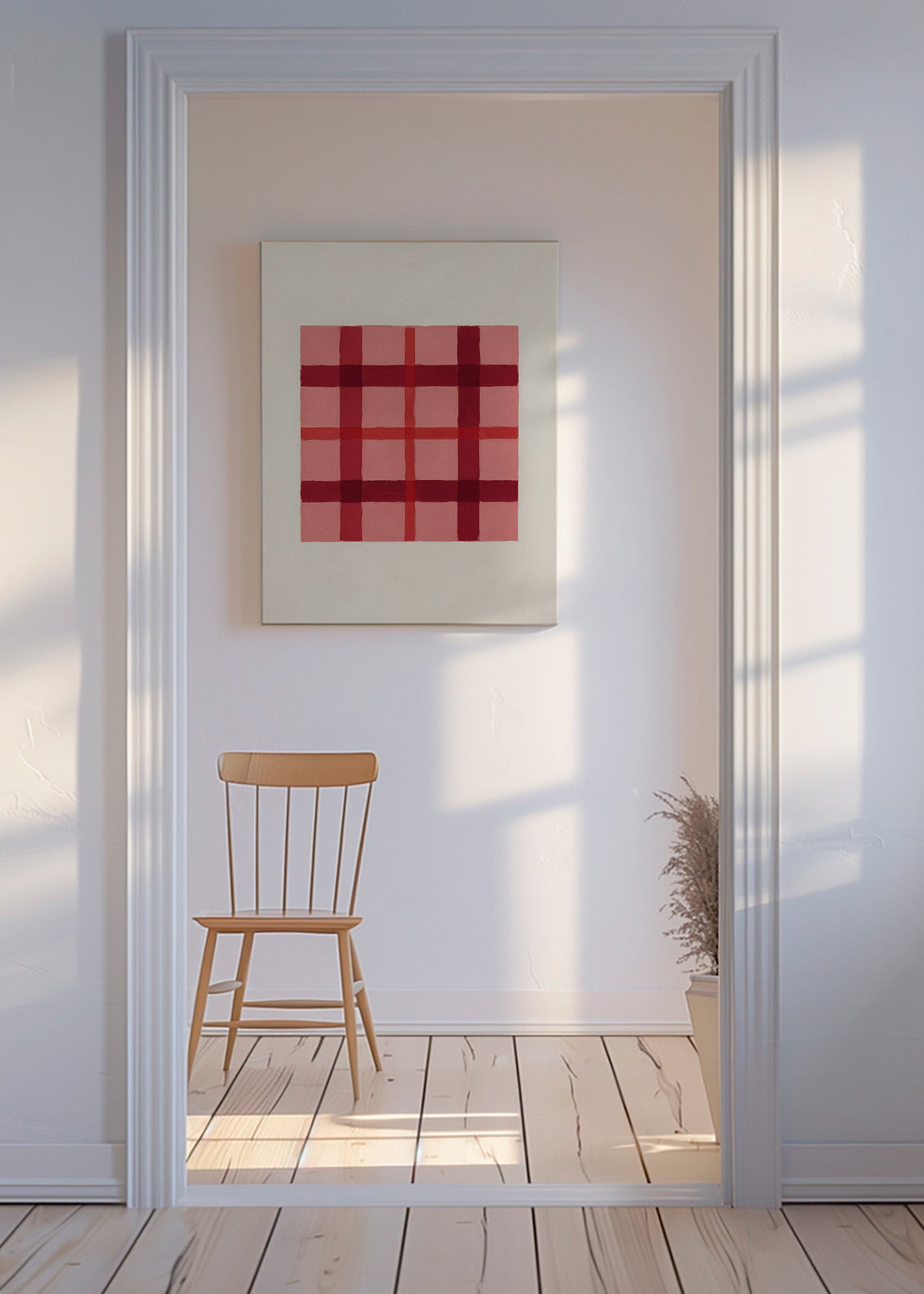 Geometrický obraz růžový tartan malovaný – Canvas