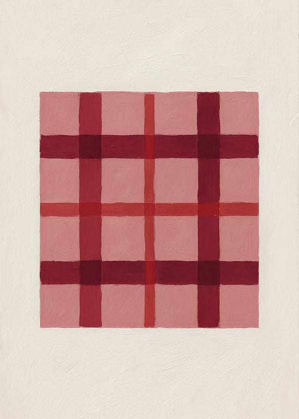 Geometrický obraz růžový tartan malovaný