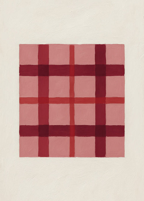 Geometrický obraz růžový tartan malovaný