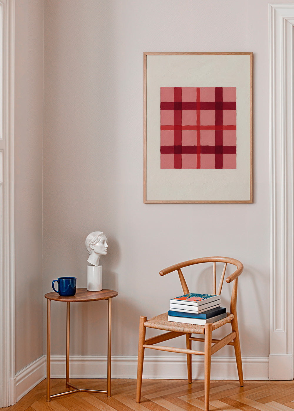 Geometrický obraz růžový tartan malovaný – Product1
