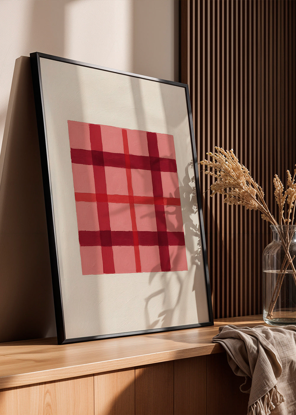 Geometrický obraz růžový tartan malovaný – Product2