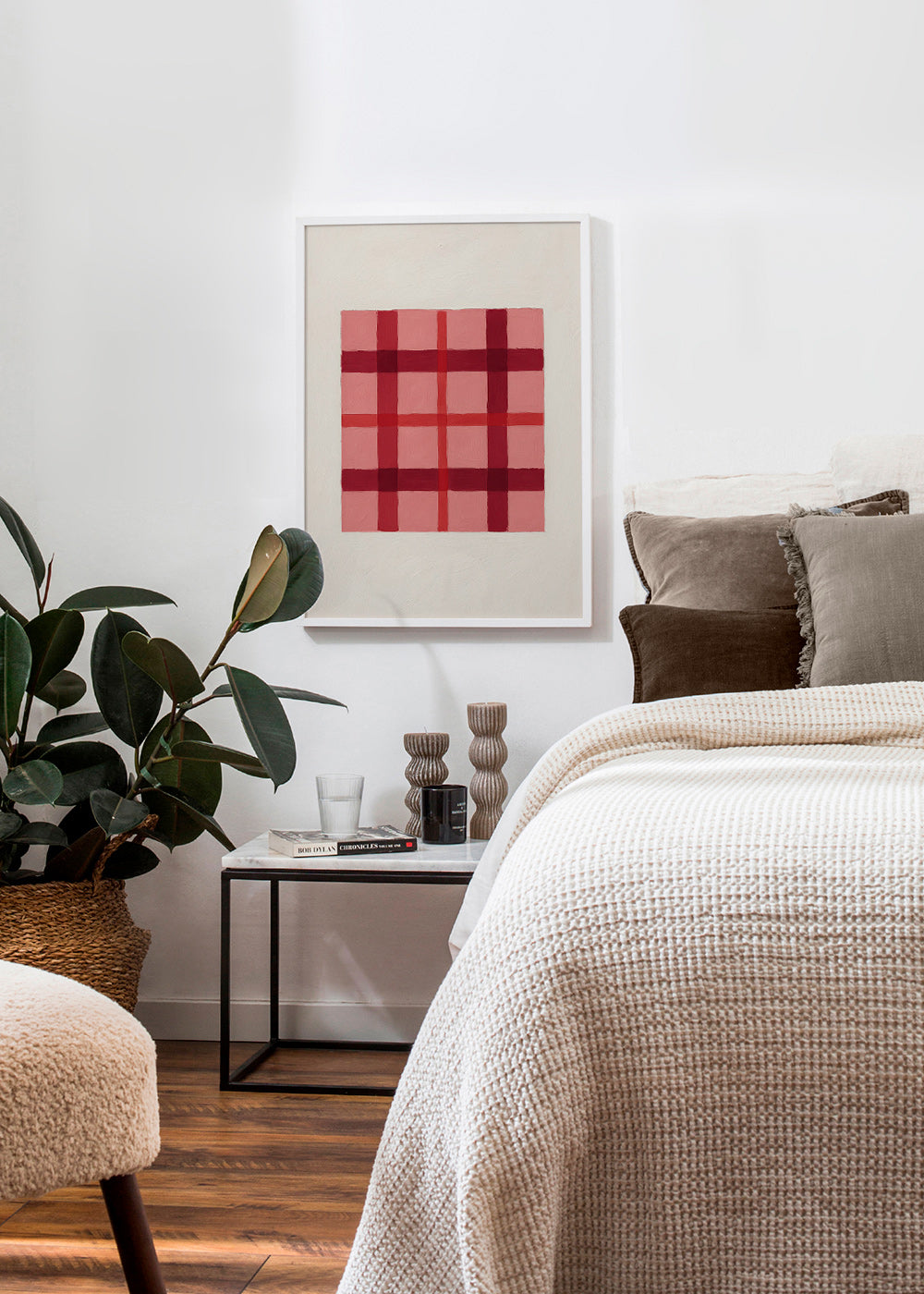 Geometrický obraz růžový tartan malovaný – Product3