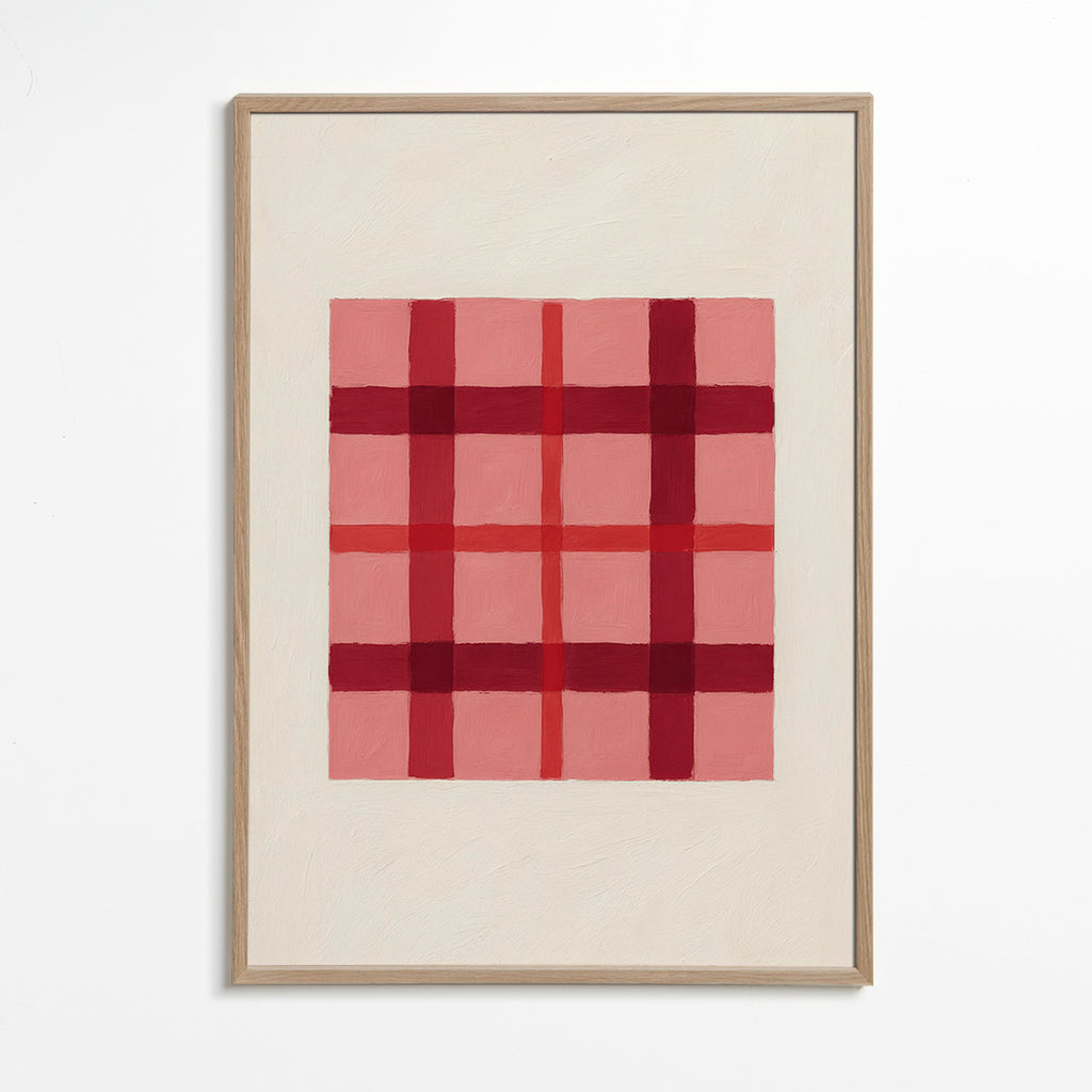 Geometrický obraz růžový tartan malovaný – Oak Frame