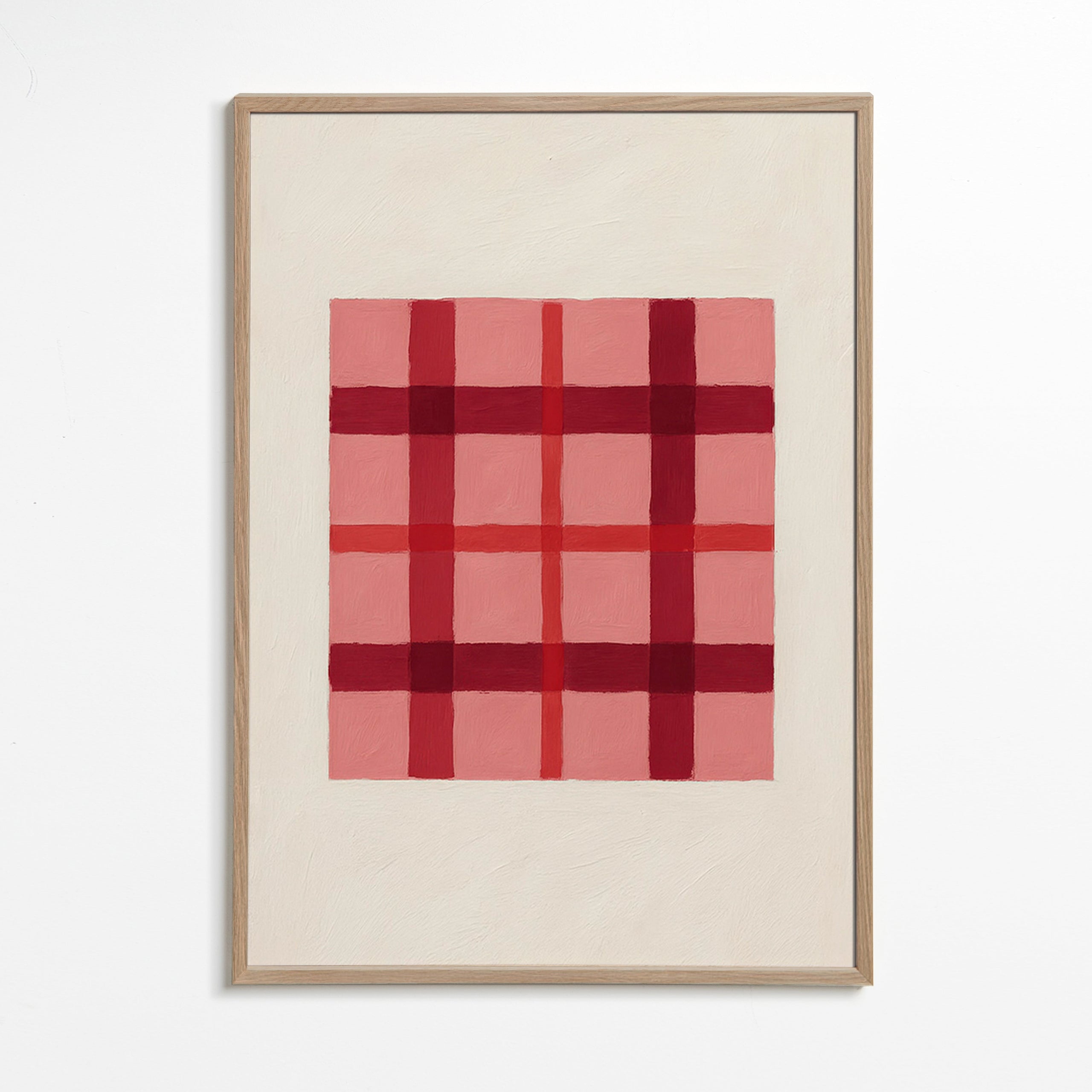 Geometrický obraz růžový tartan malovaný – Oak Frame