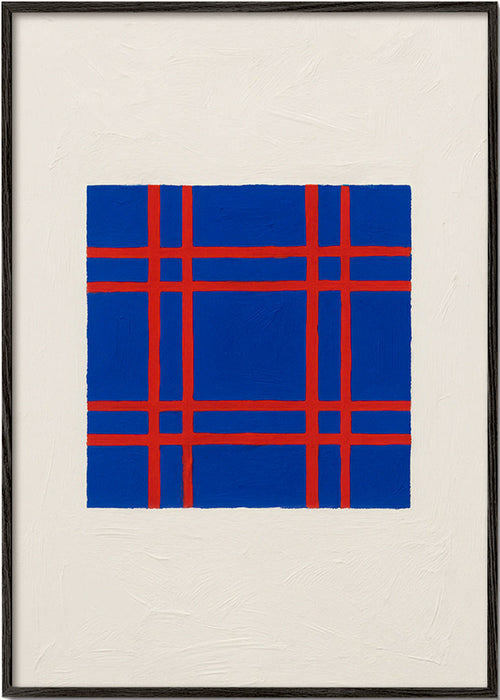 Geometrický obraz modrý s červenou mřížkou – Black Frame