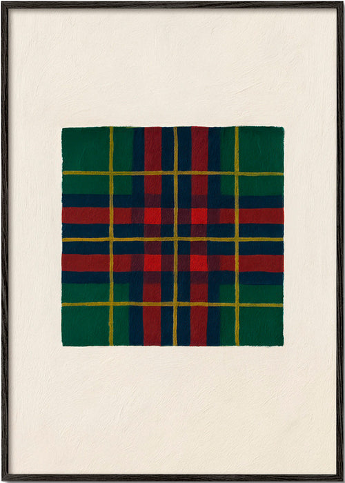 Geometrické dílo s ručně malovaným tartanem – Black Frame