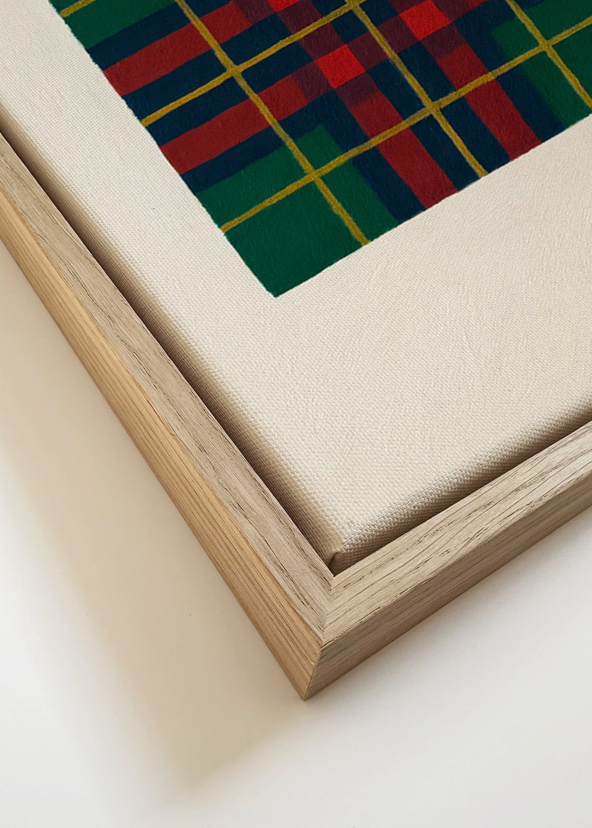 Geometrické dílo s ručně malovaným tartanem – Canvas detail