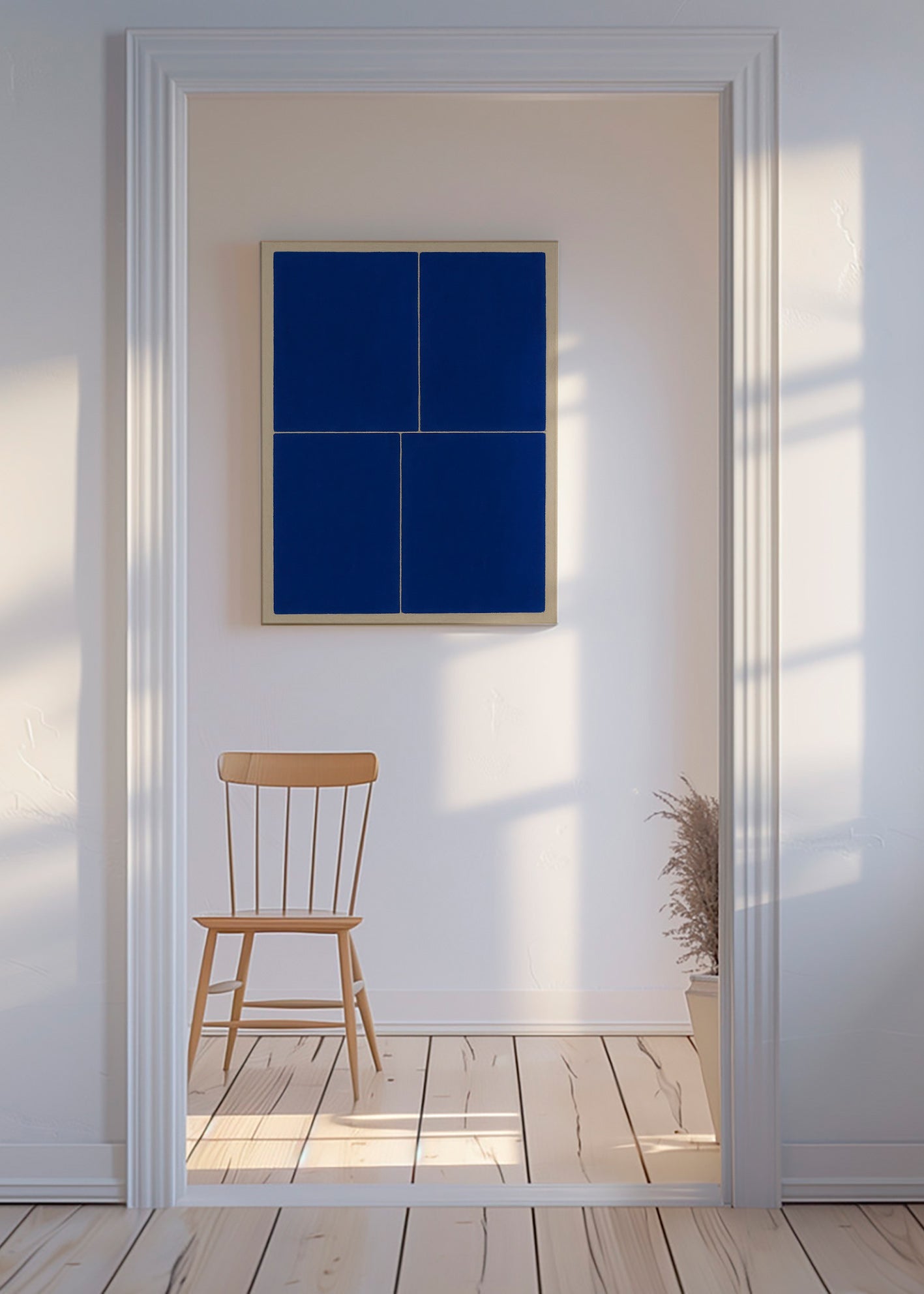 Geometrický obraz s modrými panely – Canvas