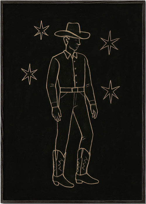 Ilustrace kovboj zlatou čárou – Black Frame