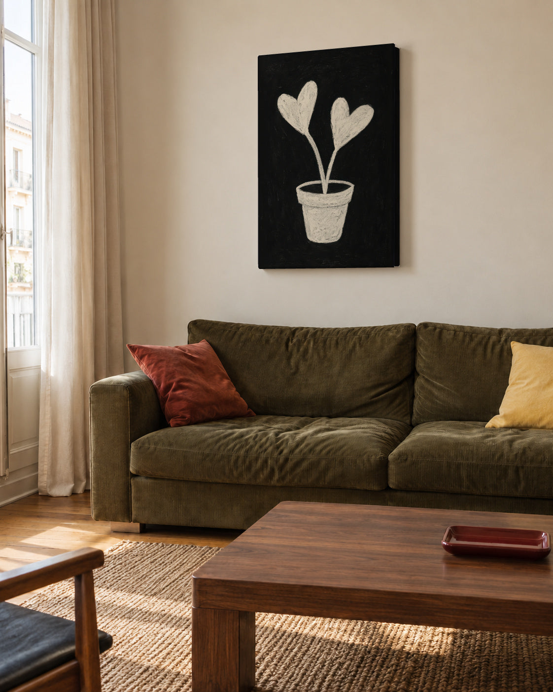 Heart Leaf Pot - Unframed canvas in an interior