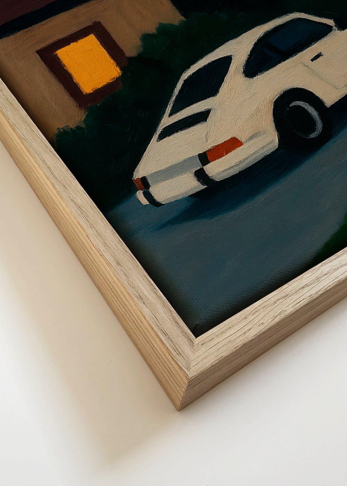 Vintage obraz s klasickým autem v noční scenérii – Canvas detail