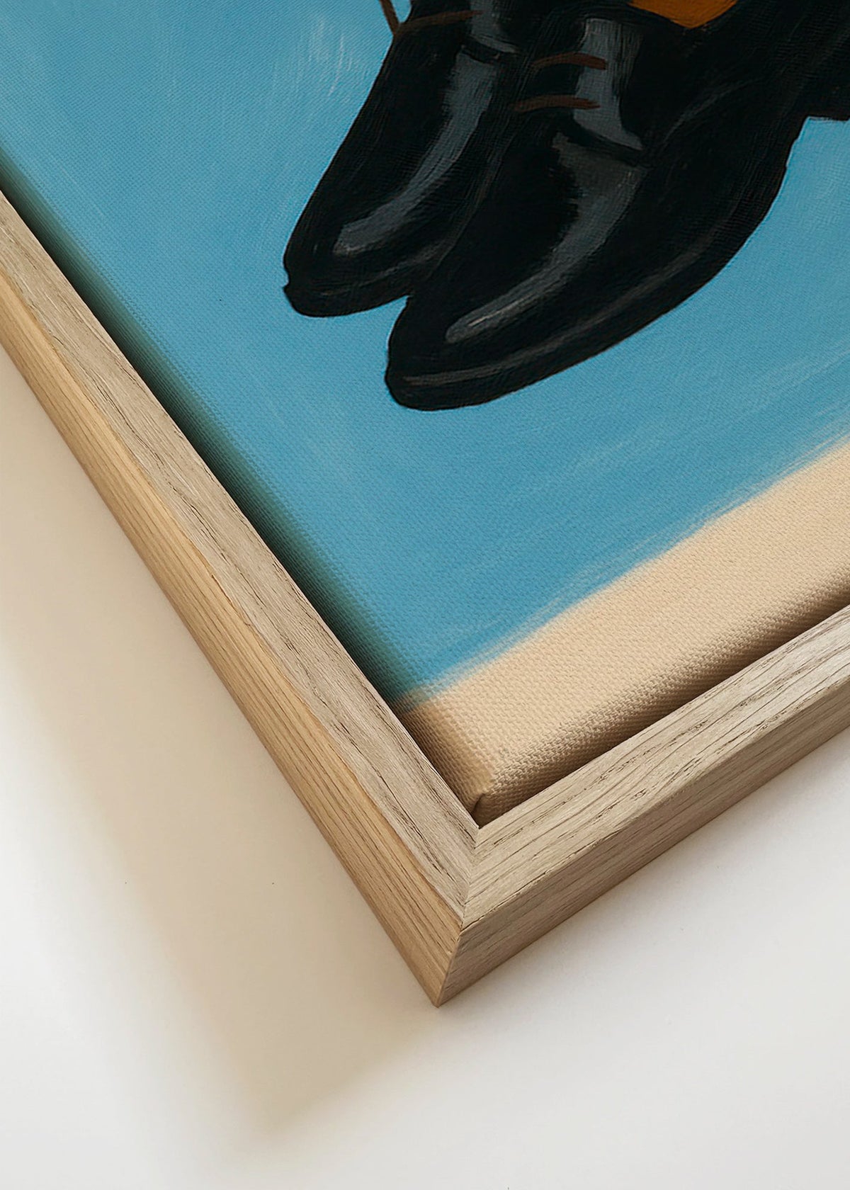 Ilustrace visících bot na modrém pozadí – Canvas detail