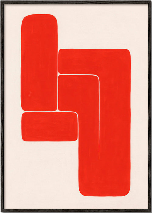 Geometrický obraz s červenými L tvary – Black Frame