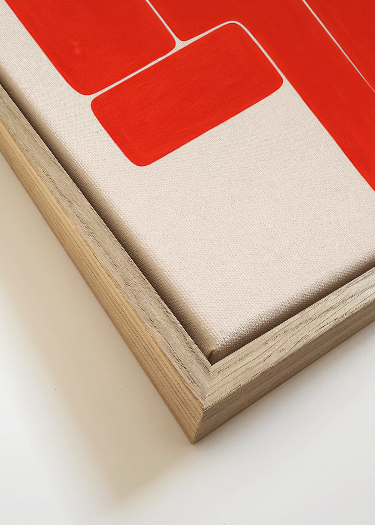 Geometrický obraz s červenými L tvary – Canvas detail