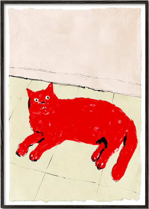 Obraz červená kočka ležící – Black Frame