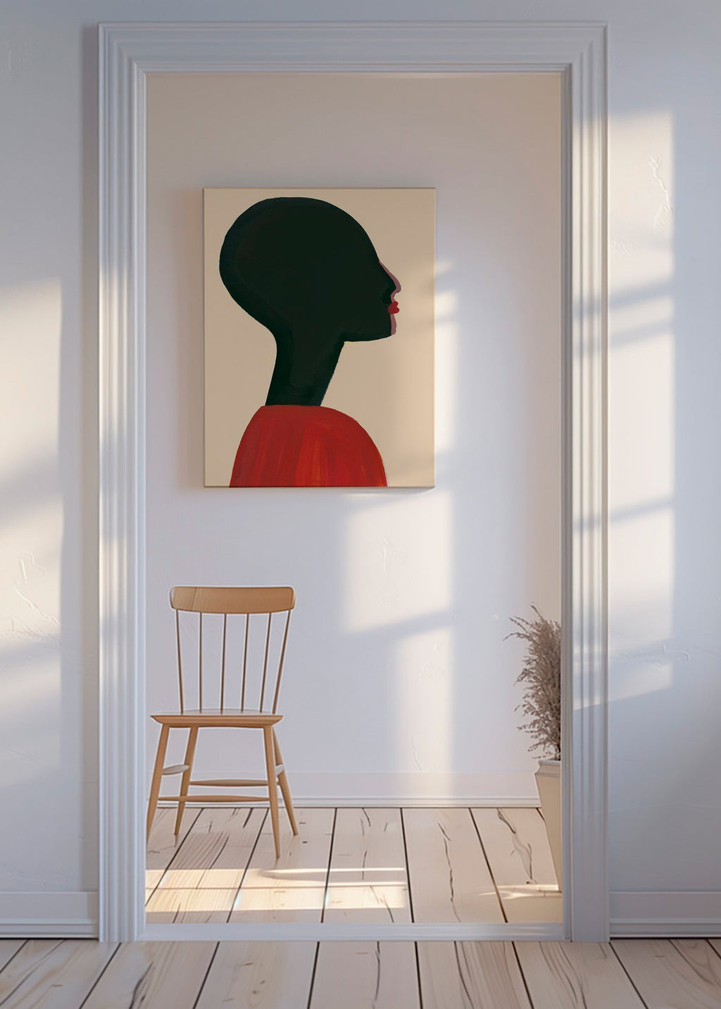Ilustrace: stylizovaný profil v červené – Canvas