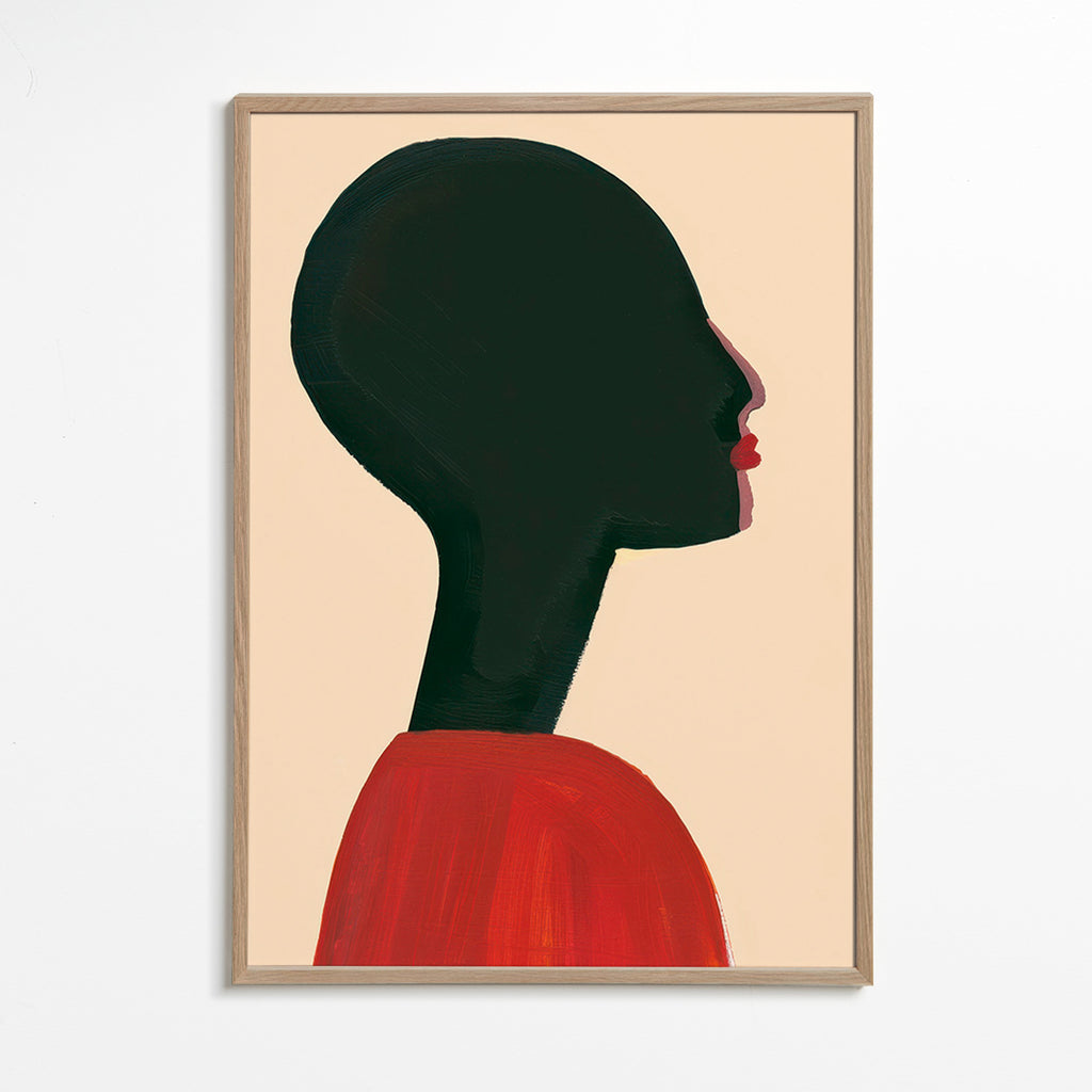 Ilustrace: stylizovaný profil v červené – Oak Frame