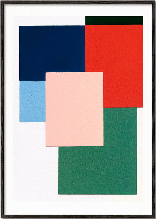 Geometrický obraz s překrytými barevnými bloky – Black Frame