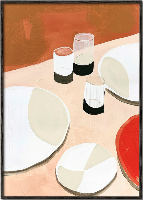 Obraz do kuchyně minimalistické talíře a sklenice – Black Frame