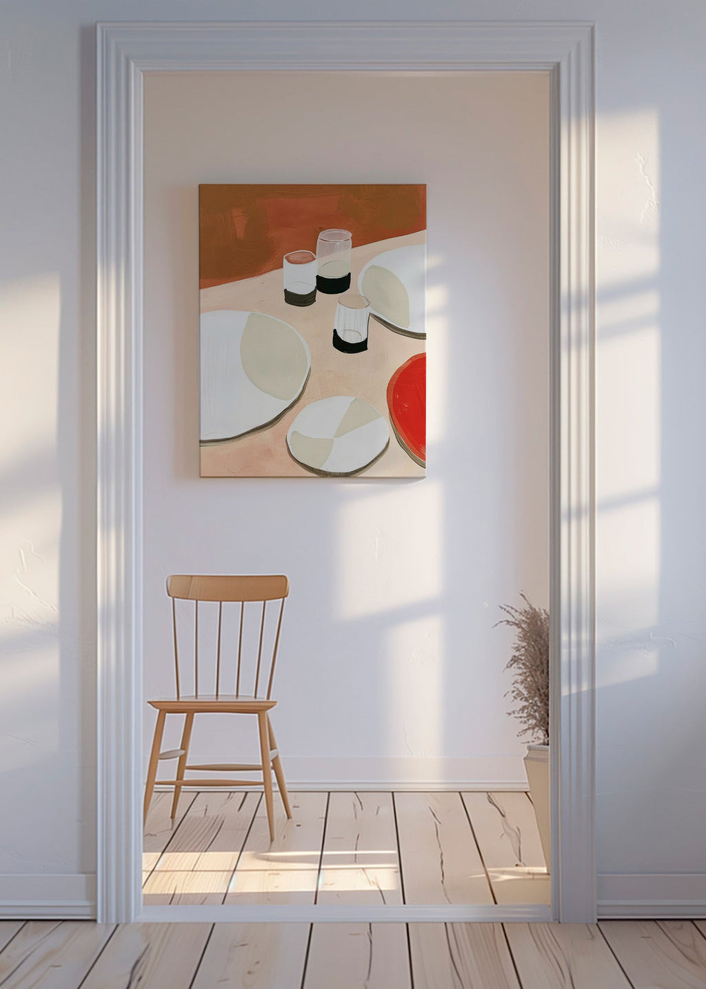 Obraz do kuchyně minimalistické talíře a sklenice – Canvas