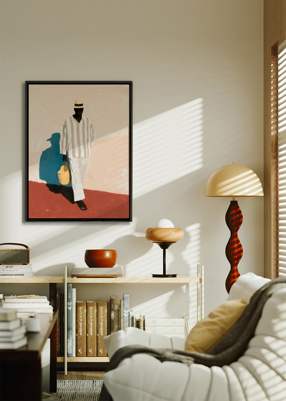 Minimalistický obraz muže s kloboukem a taškou – Canvas1