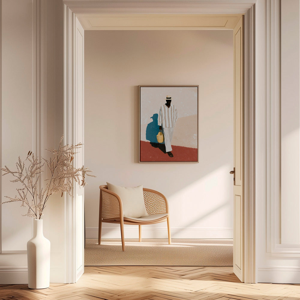 Minimalistický obraz muže s kloboukem a taškou – Canvas2