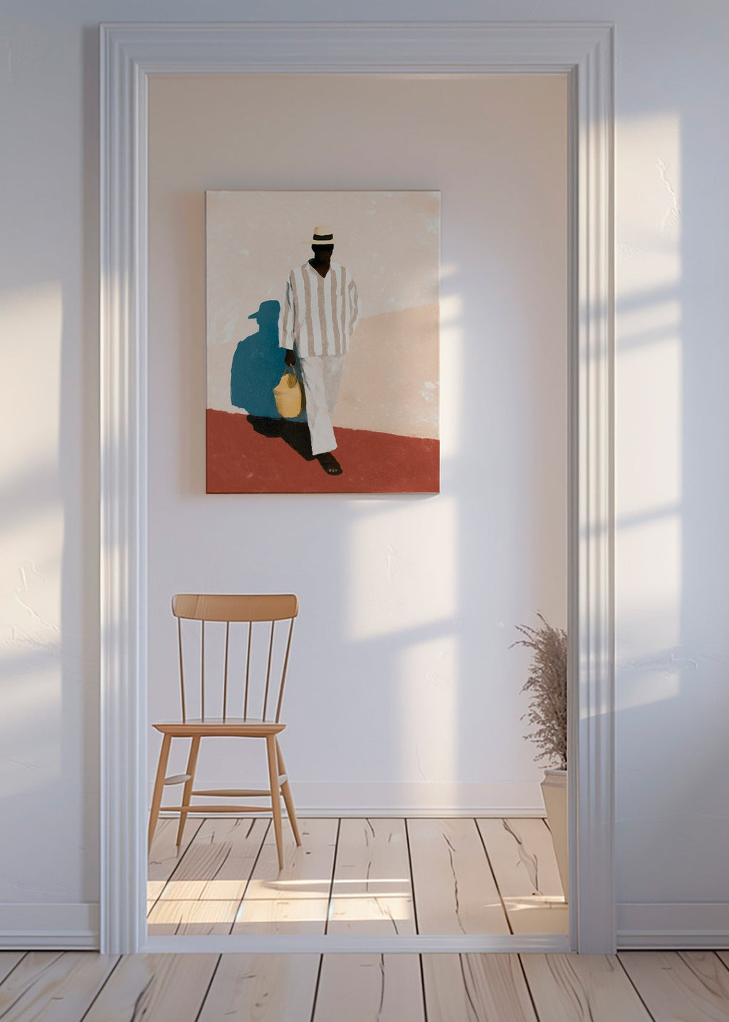 Minimalistický obraz muže s kloboukem a taškou – Canvas