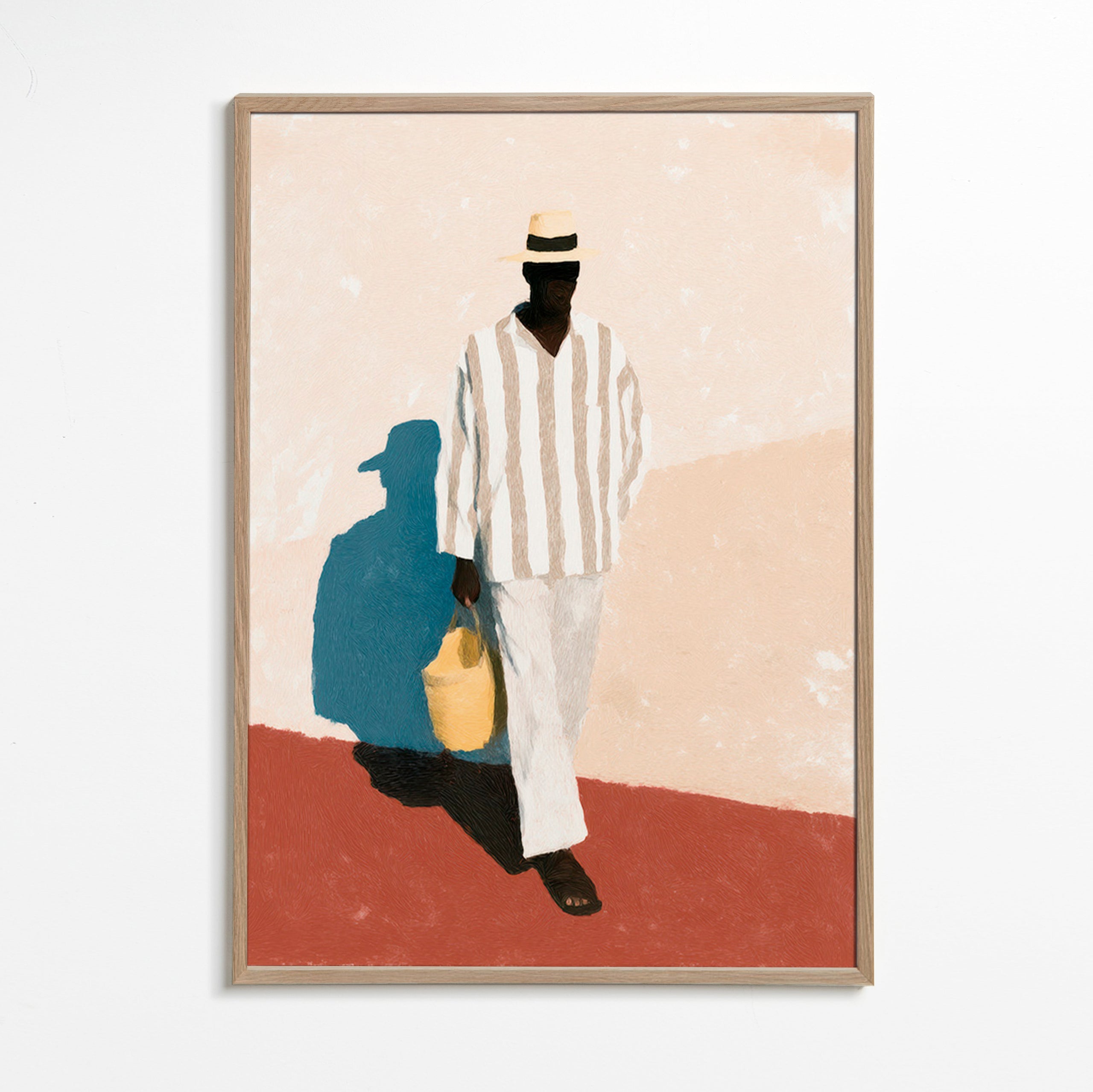 Minimalistický obraz muže s kloboukem a taškou – Oak Frame