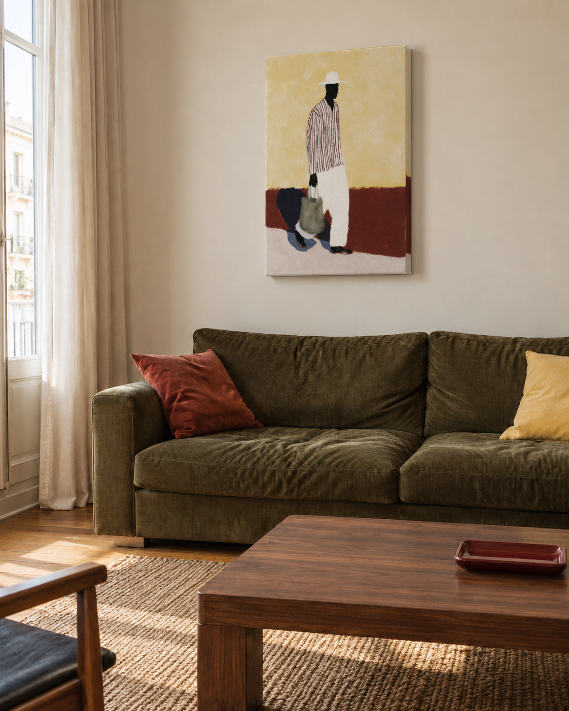 White Suit Walk II - Unframed canvas in an interior