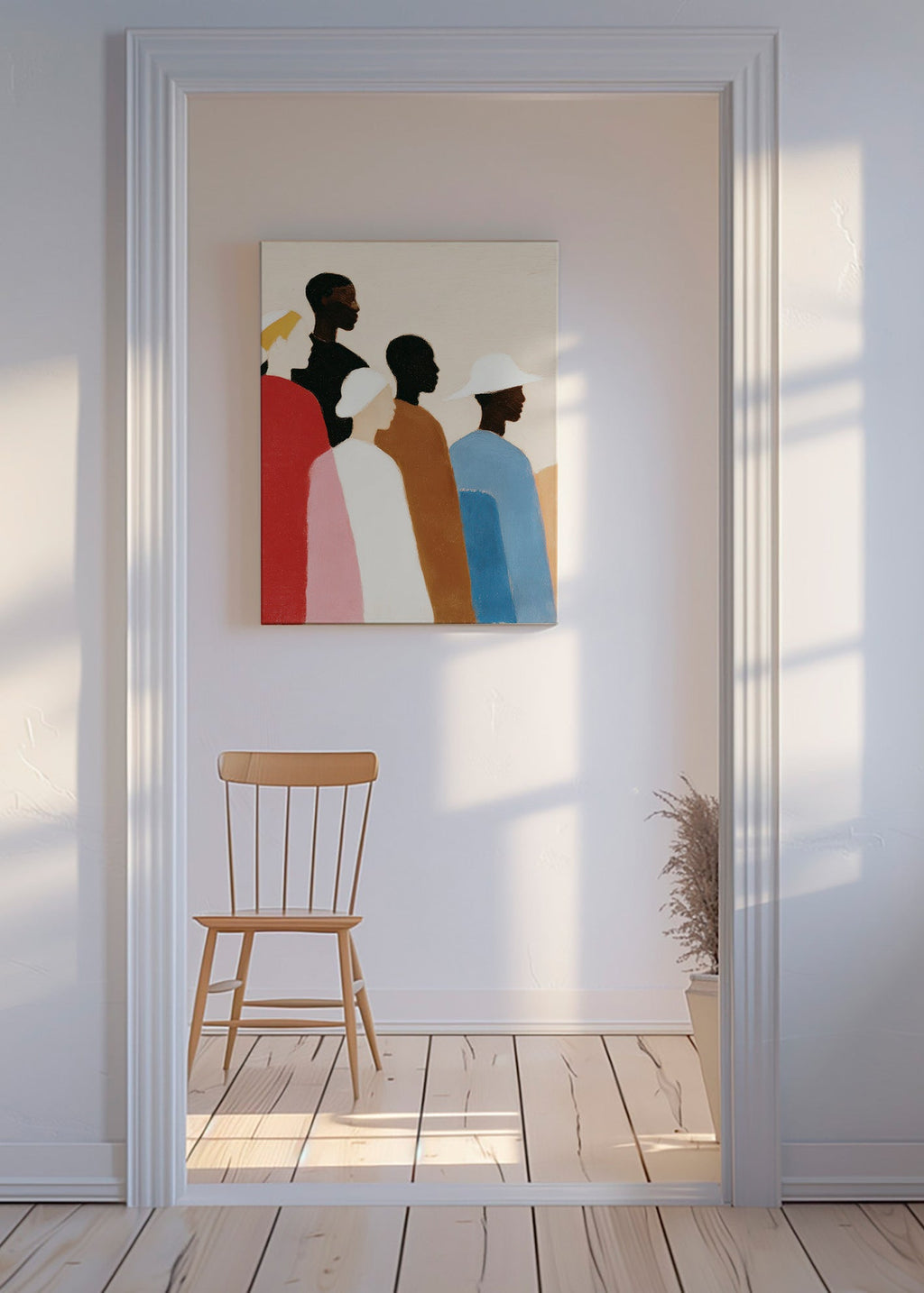 Abstraktní obraz s postavami v řadě – Canvas