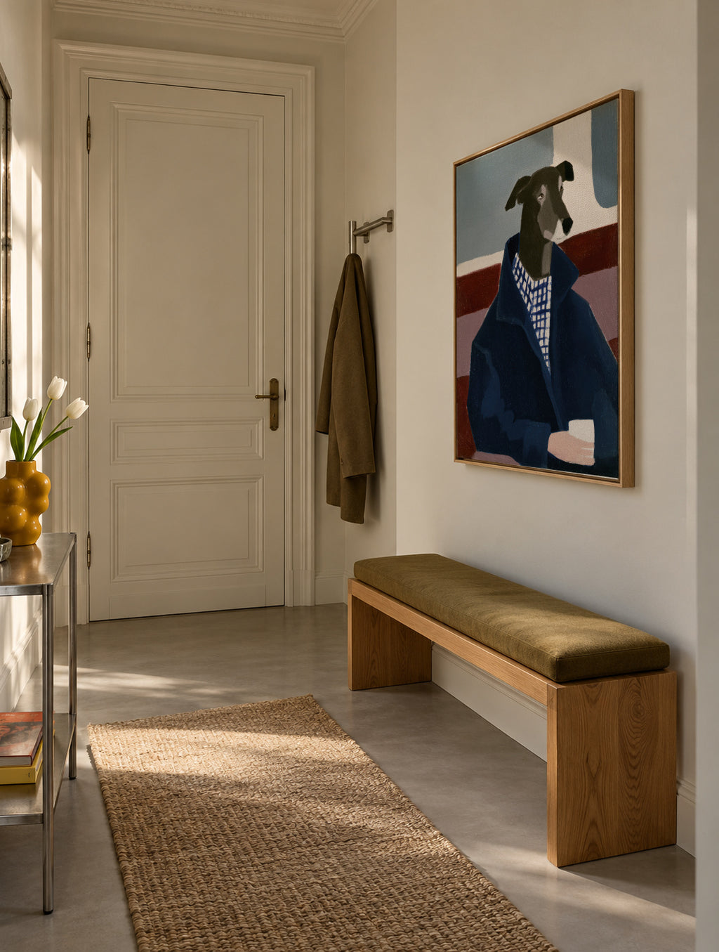 Greyhound in Blue - Framed canvas in an interior