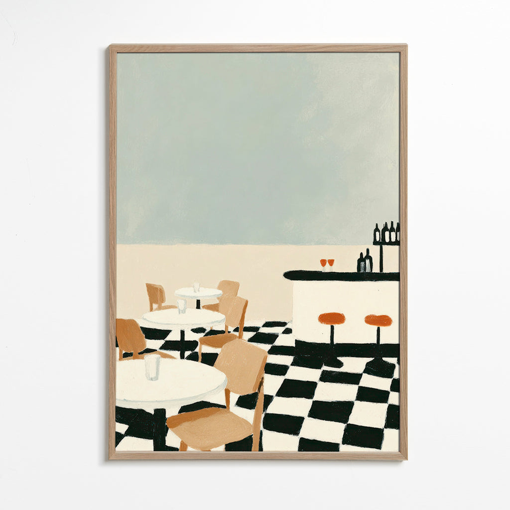 Obraz do kuchyně s šachovnicí a barem – Oak Frame